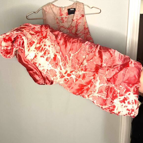 Josie Natori Coral White A-Line Full Skirt w/ pockets Silk Crepe Dress size 4 - Picture 6 of 13